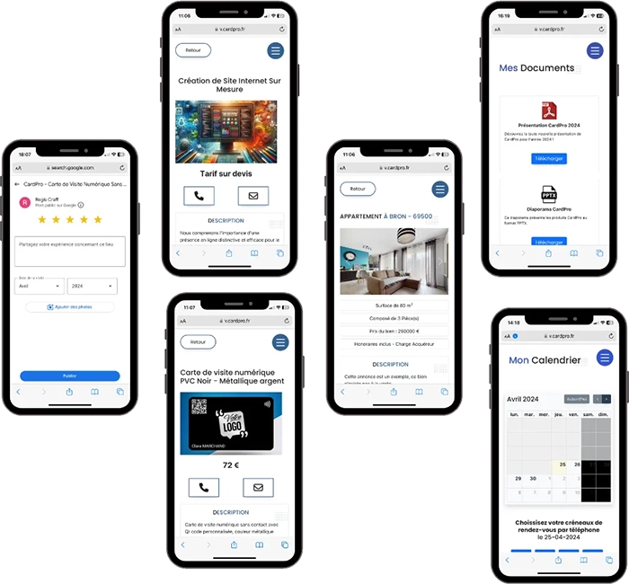 Modules Complémentaires pour la carte de visite numérique, y compris des options pour avis Google et intégration de produits